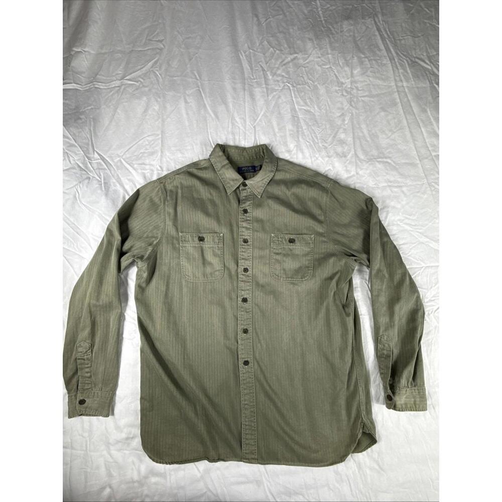 Polo Ralph Lauren Button Down LS Shirt Double Pocket Olive Green Men's Size XL